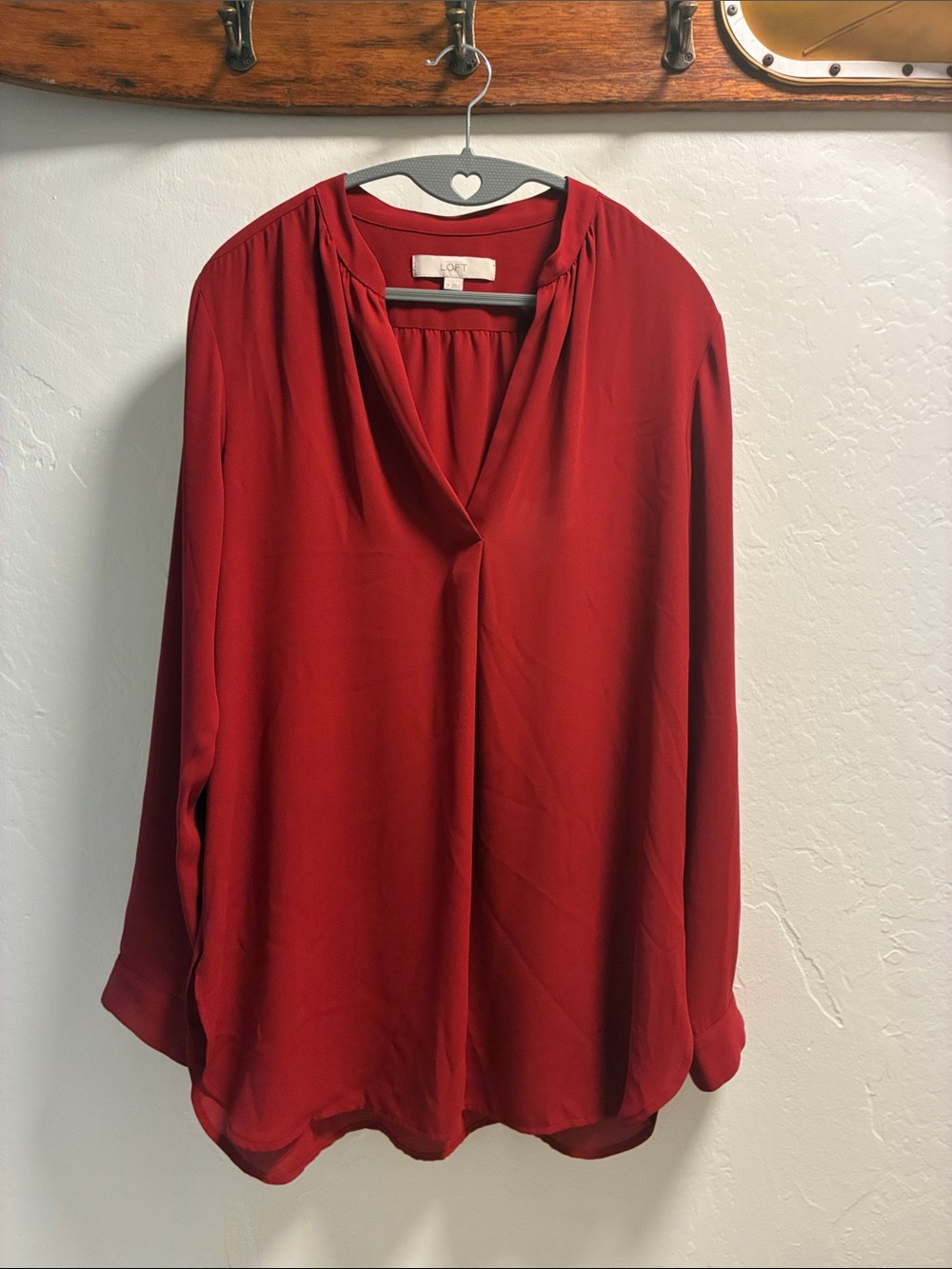 LOFT Brick Red-Long-Sleeved V-Neck Tunic/Blouse